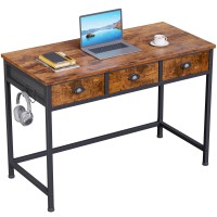 Furologee Small Computer Desk With 3 Fabric Drawers 40 Inch Simple Home Office Desk Writing Desk With Hooks Study Table For W