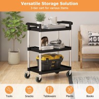 Happytools Rolling Service Cart With Wheels, 3 Tier Heavy Duty Utility Cart With 330 Lbs Loading Capacity, Plastic Push Cart For Kitchen, Restaurant, Office, Warehouse, Garage