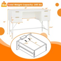 Tangkula White Desk With 4 Drawers, 48 Inch Home Office Desk With Storage, Modern Computer Desk Study Writing Desk With Metal Frame For Bedroom, Study, Office