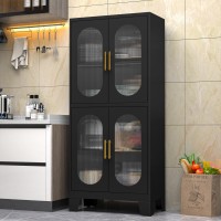 Paofin 61 Black Pantry Storage Cabinet Kitchen Pantry Cabinet With Acrylic Glass Doors And Shelves Kitchen Pantry With Adjus