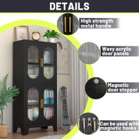 Paofin 61 Black Pantry Storage Cabinet Kitchen Pantry Cabinet With Acrylic Glass Doors And Shelves Kitchen Pantry With Adjus