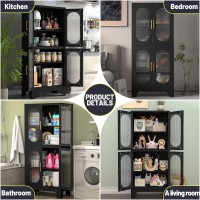 Paofin 61 Black Pantry Storage Cabinet Kitchen Pantry Cabinet With Acrylic Glass Doors And Shelves Kitchen Pantry With Adjus