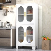 Paofin 61 White Pantry Storage Cabinet Kitchen Pantry Cabinet With Acrylic Glass Doors And Shelves Kitchen Pantry With Adjus