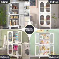 Paofin 61 White Pantry Storage Cabinet Kitchen Pantry Cabinet With Acrylic Glass Doors And Shelves Kitchen Pantry With Adjus