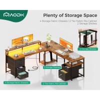 Aodk 59 L Shaped Computer Desk 105 Reversible Home Office Desk With File Cabinet 4 Fabric Drawers Two Person Desk With L