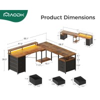 Aodk 59 L Shaped Computer Desk 105 Reversible Home Office Desk With File Cabinet 4 Fabric Drawers Two Person Desk With L