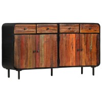 Vidaxl Vintage Sideboard With Drawers And Compartments In Solid Reclaimed Wood, Steel - Antique-Inspired, Handmade, Brown - Ideal For Storage And D