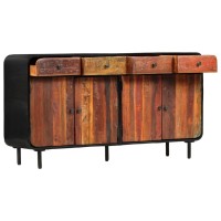 Vidaxl Vintage Sideboard With Drawers And Compartments In Solid Reclaimed Wood, Steel - Antique-Inspired, Handmade, Brown - Ideal For Storage And D