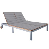 Vidaxl 2-Person Sun Lounger - Solid Acacia Wood & Steel - With Adjustable Backrest And Cushions, Perfect For Garden, Patio & Balcony, Retro Design