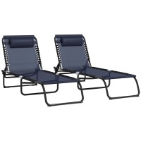 Outsunny Folding Chaise Lounge Pool Chair Set Of 2 Patio Sun Tanning Chair Outdoor Lounge Chair With 4Position Reclining Back