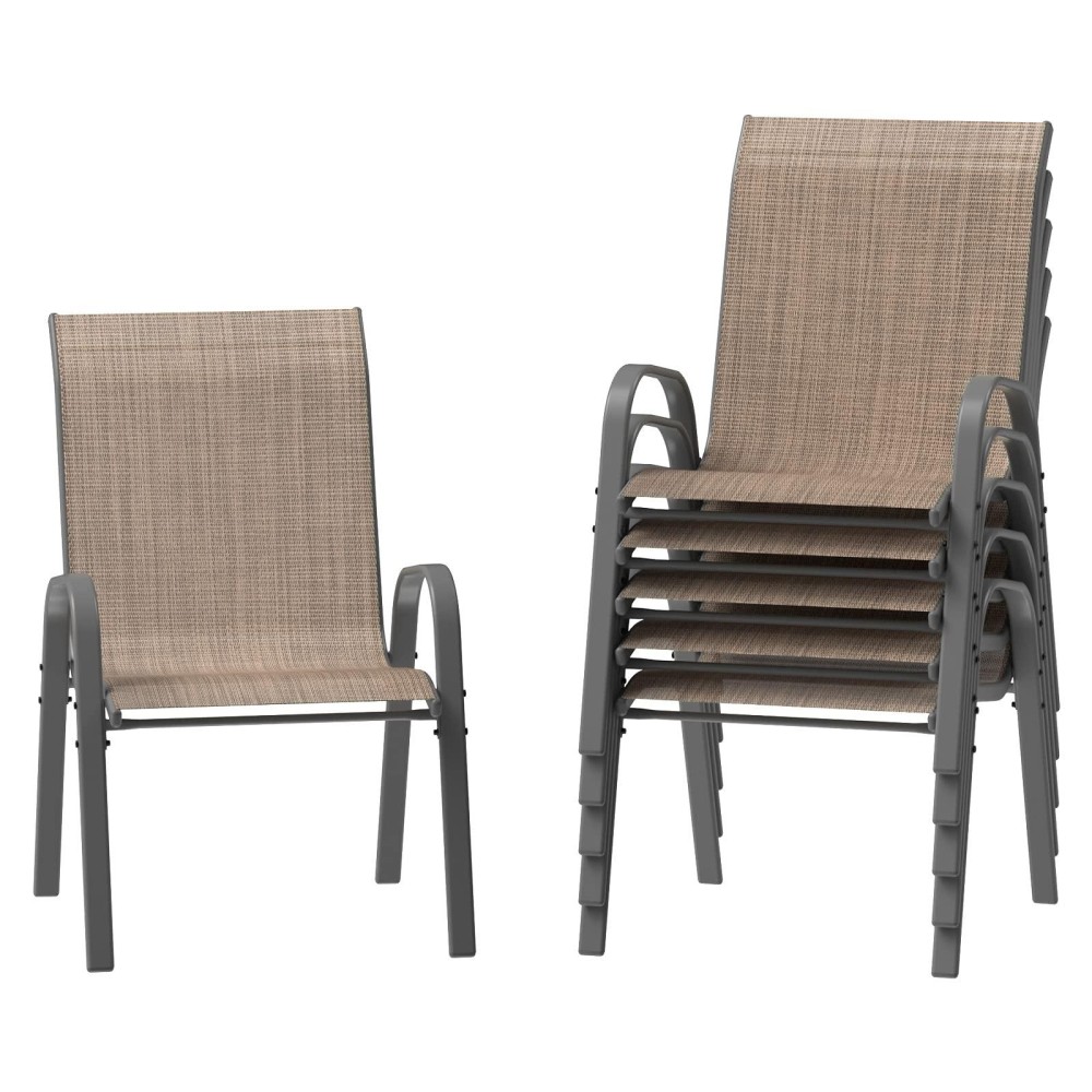 Amopatio Patio Chairs Set Of 6 Outdoor Stackable Dining Chairs For All Weather Breathable Garden Outdoor Furniture For Backyar