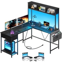 Yoobure L Shaped Desk Gaming Desk With Led Strip Power Outlet Reversible Lshaped Computer Desk With Drawer Corner Desk With