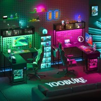 Yoobure L Shaped Desk Gaming Desk With Led Strip Power Outlet Reversible Lshaped Computer Desk With Drawer Corner Desk With