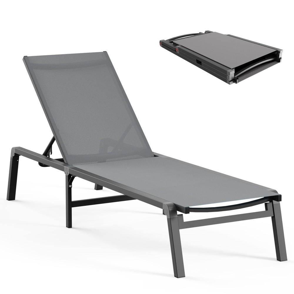 Aluminum Chaise Lounge Ourdoor Foldable Assemble Free Outdoor Lounge Chair With 5 Adjustable Backrest Patio Lounge Chair Fo