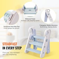 Vevor Toddler Step Stool, Adjustable 3 Step To 2-Step Kids Kitchen Stool Helper, Foldable Plastic Standing Tower Leaning Stool With Handles For Toilet Potty Training, Kitchen Counter, Bathroom, Blue