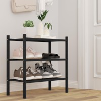 Romguar Craft 3Tier Bamboo Small Shoe Rack Free Standing Wood Shoe Shelf Storage Organizer For Closet Entryway Stackable Blac