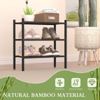 Romguar Craft 3Tier Bamboo Small Shoe Rack Free Standing Wood Shoe Shelf Storage Organizer For Closet Entryway Stackable Blac