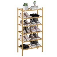 Romguar Craft 6Tier Bamboo Small Shoe Rack Free Standing Wood Shoe Shelf Storage Organizer For Closet Entryway Stackable Natu