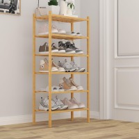 Romguar Craft 6Tier Bamboo Small Shoe Rack Free Standing Wood Shoe Shelf Storage Organizer For Closet Entryway Stackable Natu