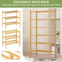 Romguar Craft 6Tier Bamboo Small Shoe Rack Free Standing Wood Shoe Shelf Storage Organizer For Closet Entryway Stackable Natu