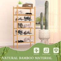 Romguar Craft 6Tier Bamboo Small Shoe Rack Free Standing Wood Shoe Shelf Storage Organizer For Closet Entryway Stackable Natu