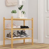 Romguar Craft 3Tier Bamboo Small Shoe Rack Free Standing Wood Shoe Shelf Storage Organizer For Closet Entryway Stackable Natu