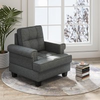 Giantex Mid Century Modern Accent Chair Set Of 2, Tufted Linen Single Sofa Chair W/Thick Pillow, Cushion, Solid Rubber Wood Frame, Studded Upholstered Reading Arm Chair For Living Room, Bedroom, Grey