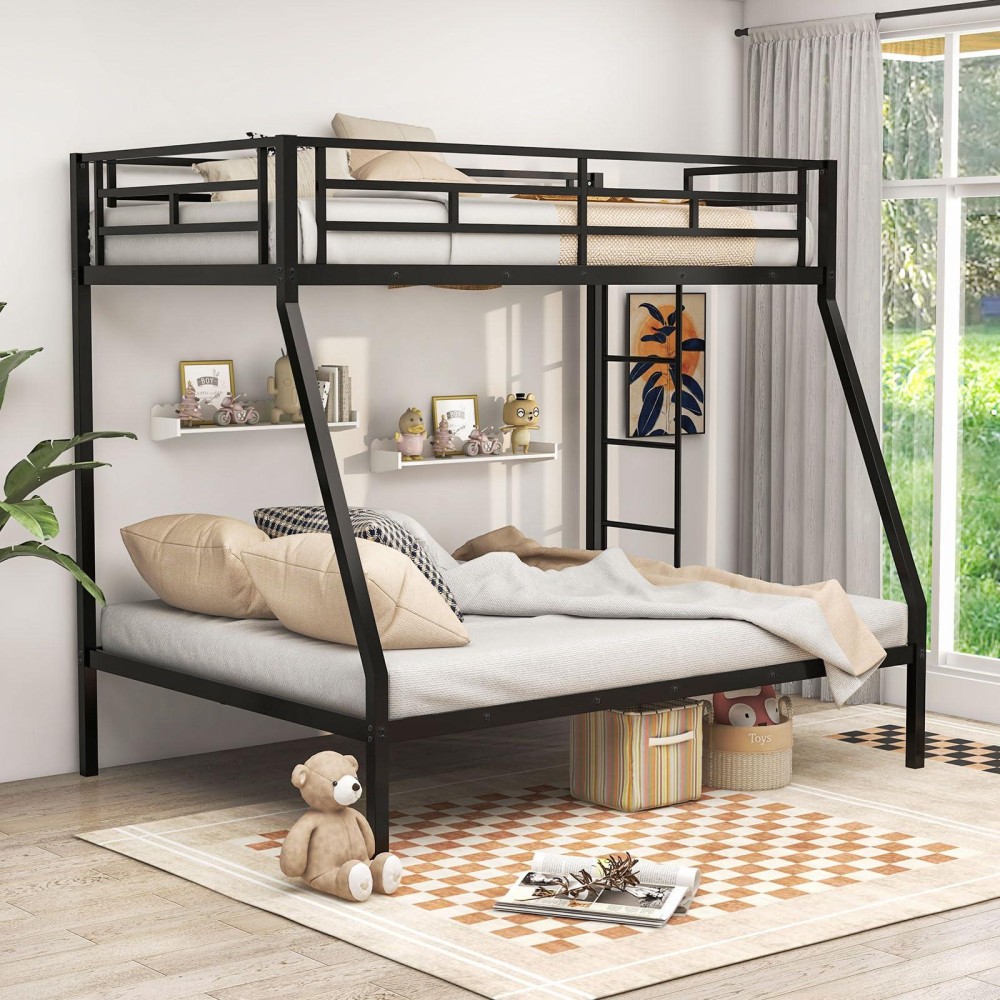 Gorelax Twin Over Full Bunk Bed, Metal Bunk Bed With Sturdy Guard Rail & Ladder, No Box Spring Needed, Noise Reduced & Space Saving Design, Bunk Bed Frame For Dorm, Bedroom (Black)