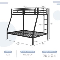 Gorelax Twin Over Full Bunk Bed, Metal Bunk Bed With Sturdy Guard Rail & Ladder, No Box Spring Needed, Noise Reduced & Space Saving Design, Bunk Bed Frame For Dorm, Bedroom (Black)