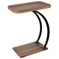 ALPOME C Shaped Wooden top Side end Table for Couch Double Bent Tubes Large Tray 2 Tier 2 Layer