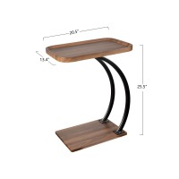 ALPOME C Shaped Wooden top Side end Table for Couch Double Bent Tubes Large Tray 2 Tier 2 Layer