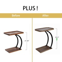 ALPOME C Shaped Wooden top Side end Table for Couch Double Bent Tubes Large Tray 2 Tier 2 Layer