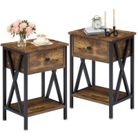 Vecelo Nightstands Set Of 2 Modern Bedside End Tables Night Stands With Drawer And Storage Shelf For Living Room Bedroom Indu