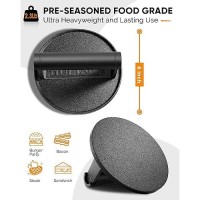 Hulisen Preseasoned Cast Iron Burger Press Heavy Duty 6 Burger Smasher For Griddle With Heat Resistant Handle Grill Press