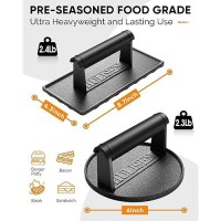 Hulisen Heavy Duty Burger Press Cast Iron Burger Smasher For Griddle With Heat Resistant Handle Preseasoned Grill Press For H