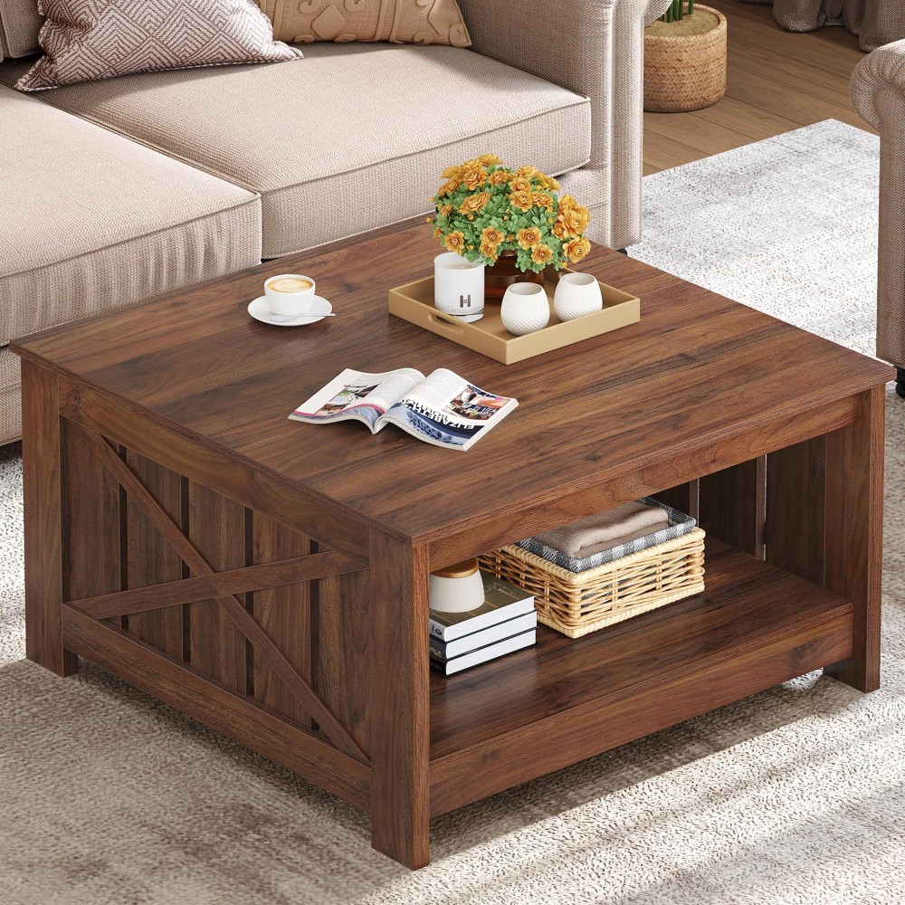 Yitahome Coffee Table Farmhouse Coffee Table With Storage Rustic Wood Cocktail Table Square Coffee Table For Living Meeting Room