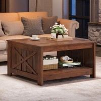 Yitahome Coffee Table Farmhouse Coffee Table With Storage Rustic Wood Cocktail Table Square Coffee Table For Living Meeting Room