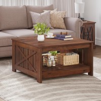 Yitahome Coffee Table Farmhouse Coffee Table With Storage Rustic Wood Cocktail Table Square Coffee Table For Living Meeting Room