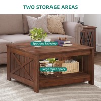 Yitahome Coffee Table Farmhouse Coffee Table With Storage Rustic Wood Cocktail Table Square Coffee Table For Living Meeting Room