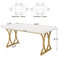 Tribesigns Modern Dining Table For 6 People, 63 L X31W X 30 H Inches Rectangle Kitchen Table Dinner Table For Dinning Room&Kitchen, Living Room,White & Gold (White)