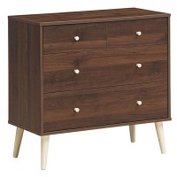 Ifanny 4 Drawer Dresser, Modern Chest Of Drawers With Metal Handles, Wood Dressers & Chests, Small Drawers For Small Spaces, Dresser Organizer For Bedroom, Living Room, Nursery Room (Walnut)