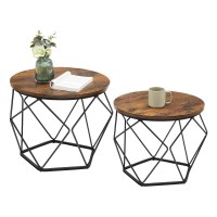 Vasagle Small Coffee Table Set Of 2 Round Coffee Table With Steel Frame Side End Table For Living Room Bedroom Office Rusti