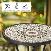 Vipush Mosaic Outdoor Side Table 14 Round Folding End Table Patio Accent Table Indoor Plant Stand For Living Room Geramic Ta