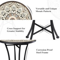 Vipush Mosaic Outdoor Side Table 14 Round Folding End Table Patio Accent Table Indoor Plant Stand For Living Room Geramic Ta