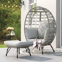 YITAHOME Egg Chair with Ottoman Outdoor Egg Dining Chair with Cushion Rattan Chair Wicker Chair PE for Patio, Garden, Backyard, Porch, Gray