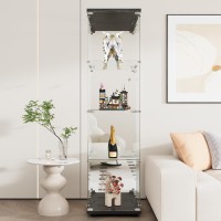 Beauty4U Glass Display Cabinet With Mirror Back Panel 4 Shelves Curio Cabinets For Living Room Bedroom Office Black Floor S