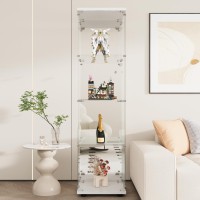 Beauty4U Glass Display Cabinet With Mirror Back Panel 4 Shelves Curio Cabinets For Living Room Bedroom Office White Floor S