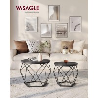 Vasagle Small Coffee Table Set Of 2  Round Coffee Table With Steel Frame  Side End Table For Living Room  Bedroom  Office  Charcoal Gray And Ink Black