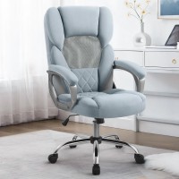 SEATZONE Home Office Chair Ergonomic Computer Desk Chair with Wheels and Flip-up Armrests, Velvet Mesh Desk Chairs, Light Blue-Gray