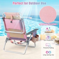 Gymax Beach Chairs, 2-Pack Backpack Camping Chair With Armrest, Cooler Bag, Cup Holder, Towel Bar & Side Pockets, Sunbath Sling Tanning Lounge, Folding Layout Chairs (Pink, Without Table)